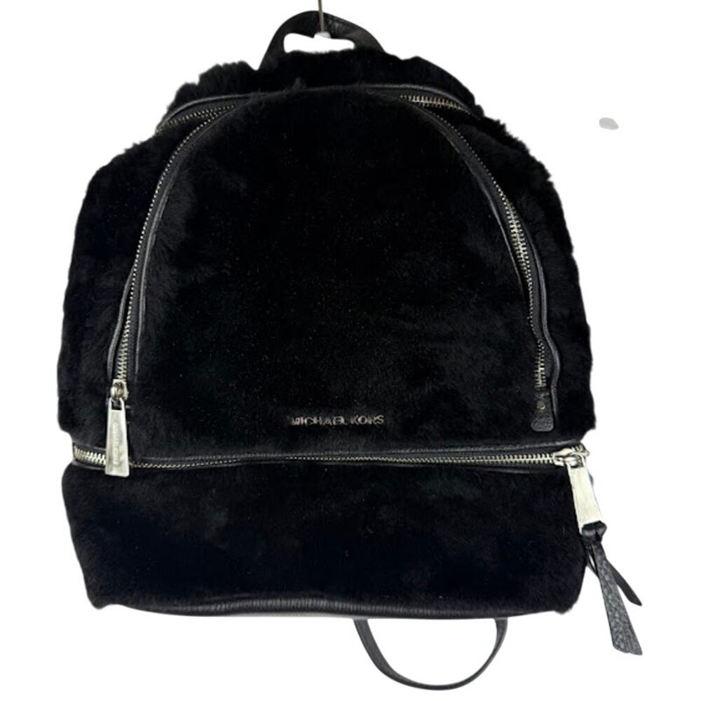 Michael Kors Rhea‎ Zip MD Shearling Backpack Black Spain NWT $358 MSRP